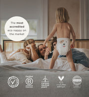 Kit & Kin nappies are the most accredited eco nappy on the market, and areB Corp and allergy certified