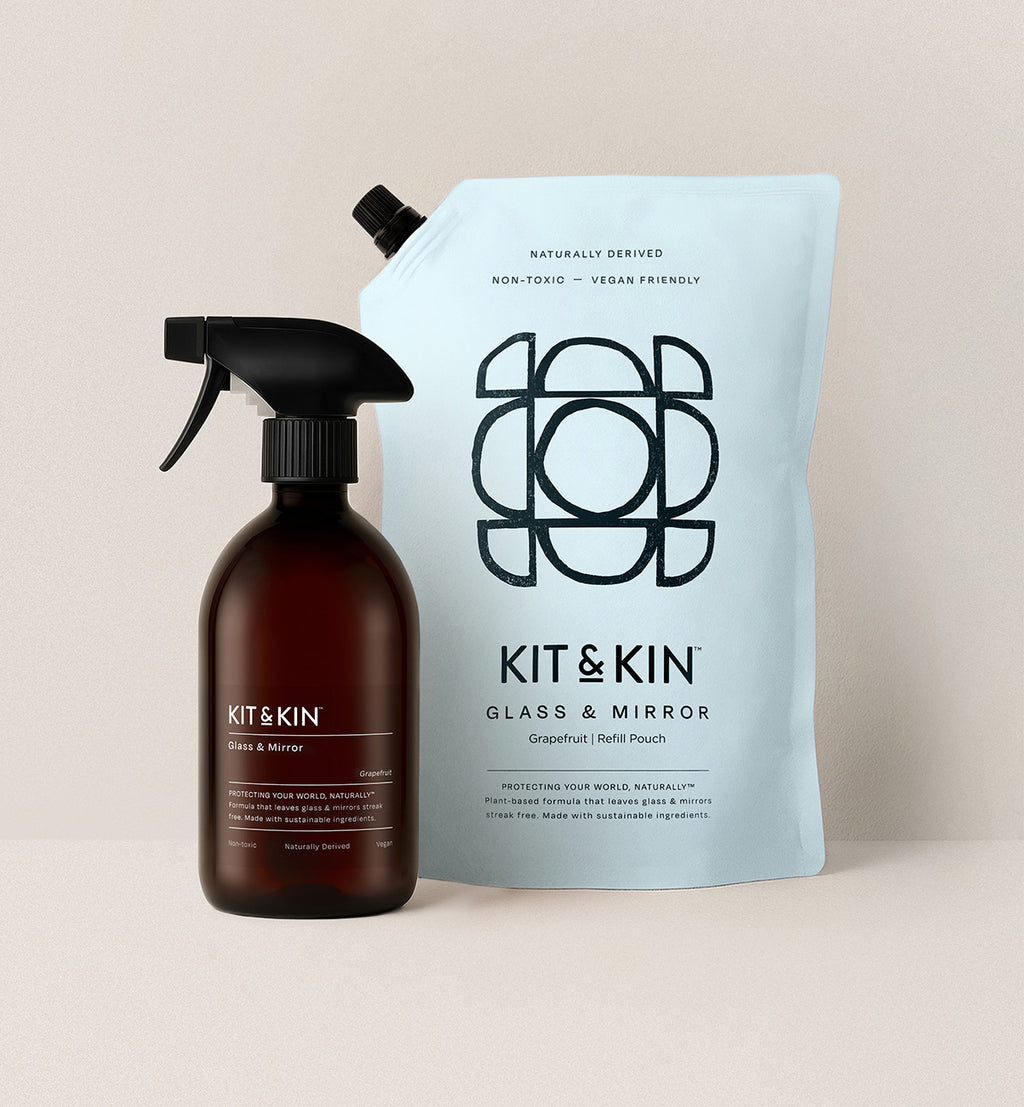 Kit & Kin non-toxic glass cleaner eco cleaning refill bundle for streak-free surfaces