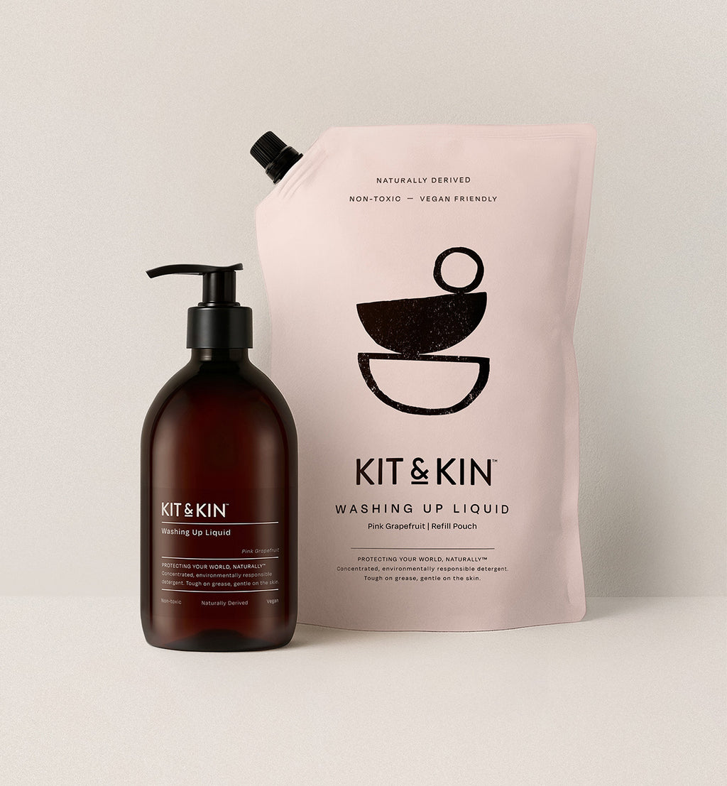 Kit & Kin non-toxic washing up liquid eco cleaning refill bundle, plant-based and sustainable