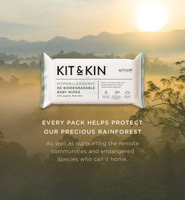 Every Kit & Kin wipes pack helps protect precious rainforest habitats and supports remote communities and endangered species
