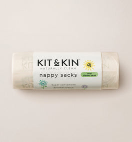 A roll of Kit & Kin’s biodegradable nappy bags, made with organic, sustainable plant-based materials - and essential for your baby’s changing bag