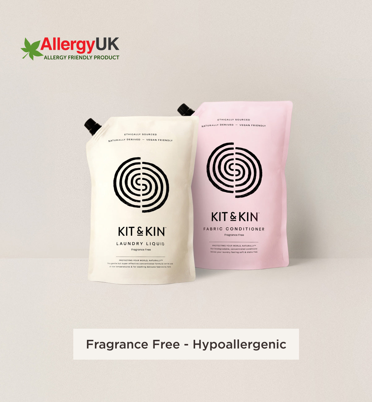 Our Kit & Kin eco laundry detergent and fabric conditioner bundle is hypoallergenic and fragrance-free, perfect for delicate or sensitive skin.
