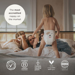 Kit & Kin nappies are the most accredited nappy on the market, and areB Corp and allergy certified