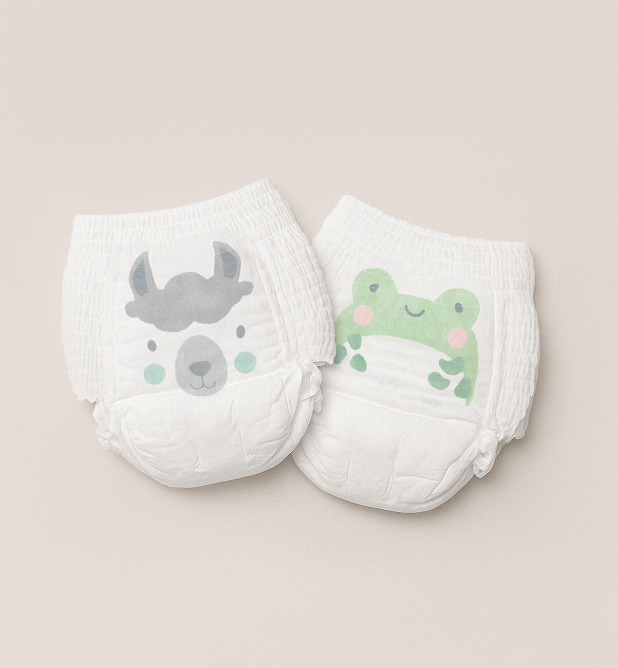 Kit & Kin eco nappy pants with llama and frog animal prints, sizes 4 to 8