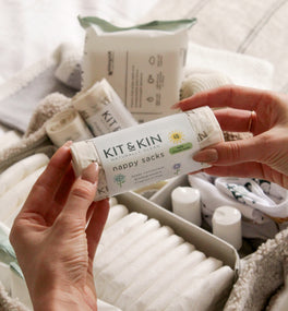 A roll of Kit & Kin nappy sacks are the perfect baby changing essential for your nursery, biodegradable and made with sustainable ingredients