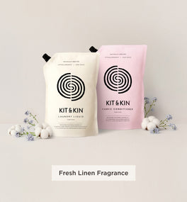 Our Kit & Kin eco laundry detergent and fabric conditioner bundle is naturally fragranced with fresh linen, providing a gentle and effective clean for sensitive skin.