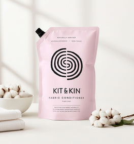 Our Kit & Kin eco fabric conditioner is non-toxic and naturally fragranced with fresh linen for a clean that’s suitable for sensitive skin.