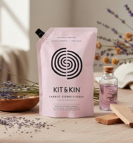 Our Kit & Kin eco fabric conditioner is non-toxic and naturally scented with lavender and sandalwood, perfect for sensitive skin.