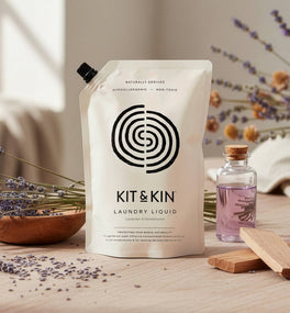 Our Kit & Kin eco laundry detergent is non-toxic and naturally scented with lavender and sandalwood, perfect for sensitive skin.
