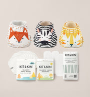 Kit & Kin reusable eco nappies starter kit, with cloth nappy boosters, reusable baby wipes and biodegradable nappy liners