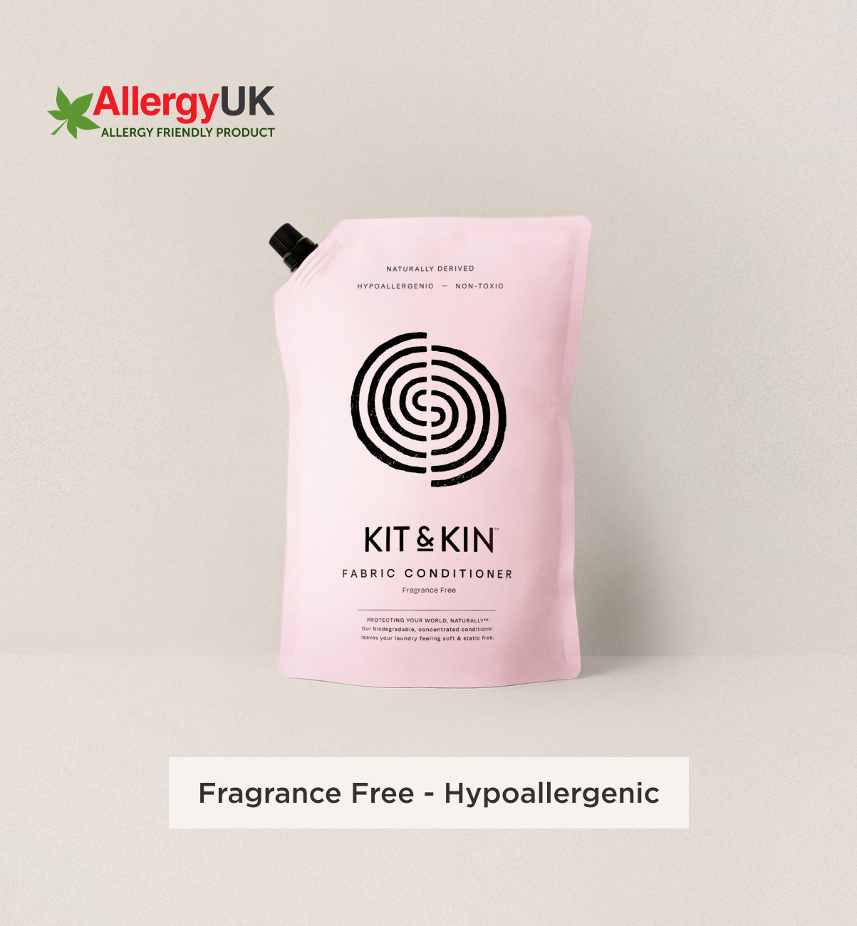 Our Kit & Kin eco fabric conditioner is hypoallergenic and fragrance-free, perfect for delicate and sensitive skin