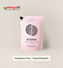 Our Kit & Kin eco fabric conditioner is hypoallergenic and fragrance-free, perfect for delicate and sensitive skin