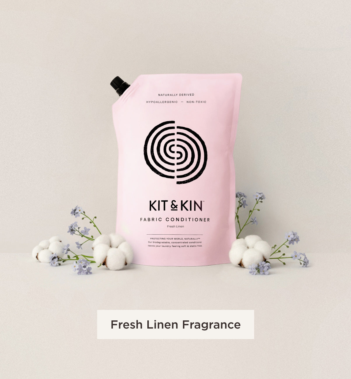 Our Kit & Kin eco fabric conditioner is hypoallergenic and naturally fragranced with fresh linen for a gentle yet effective clean.