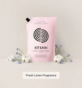 Our Kit & Kin eco fabric conditioner is hypoallergenic and naturally fragranced with fresh linen for a gentle yet effective clean.