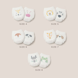 Kit & Kin nappy pants sizes 4-8 with 2 cute animal prints per size