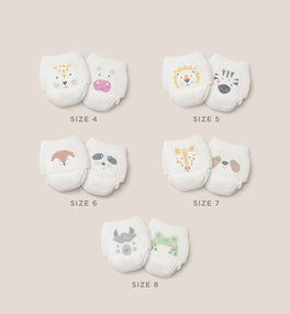 Kit & Kin nappy pants sizes 4-8 with 2 cute animal prints per size