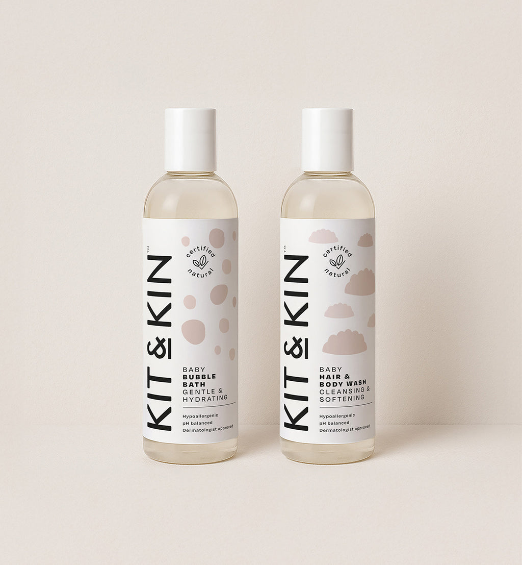 Kit & Kin natural baby bathtime bundle, gentle, non-toxic and hypoallergenic shampoo and body wash for sensitive newborn skin