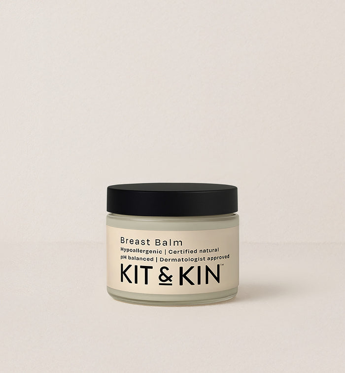 Kit & Kin natural breast balm for new mums. Soothing, non-toxic skincare that’s breastfeeding safe