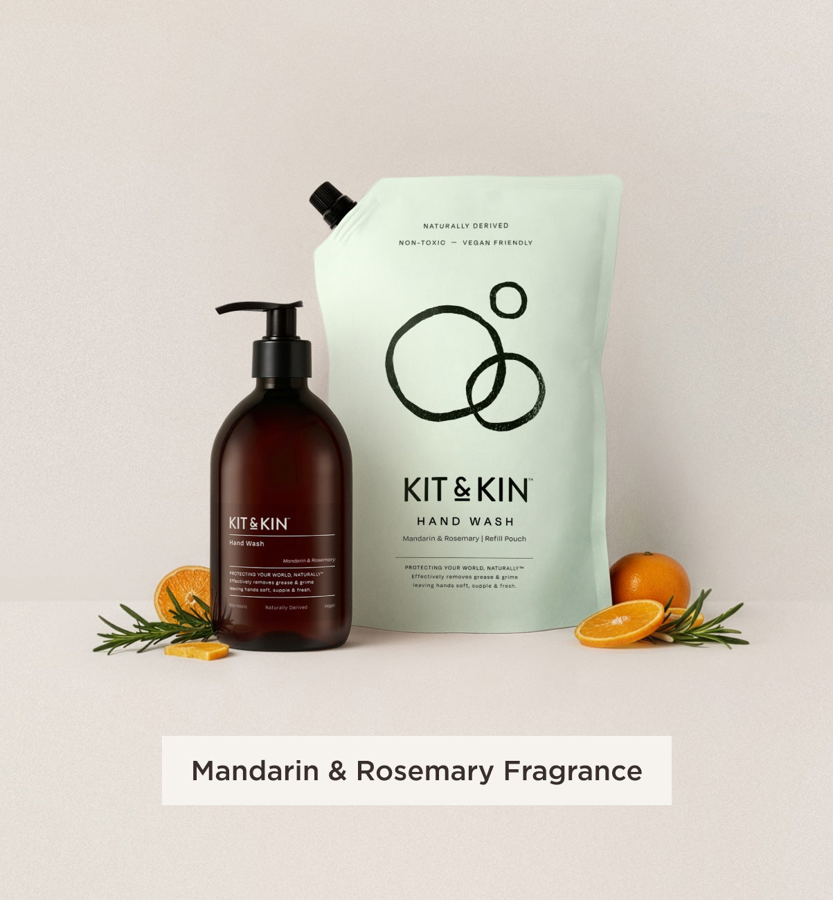 Our Kit & Kin eco hand wash is naturally scented with essential oils of mandarin and rosemary, perfect non-toxic hand wash for sensitive skin