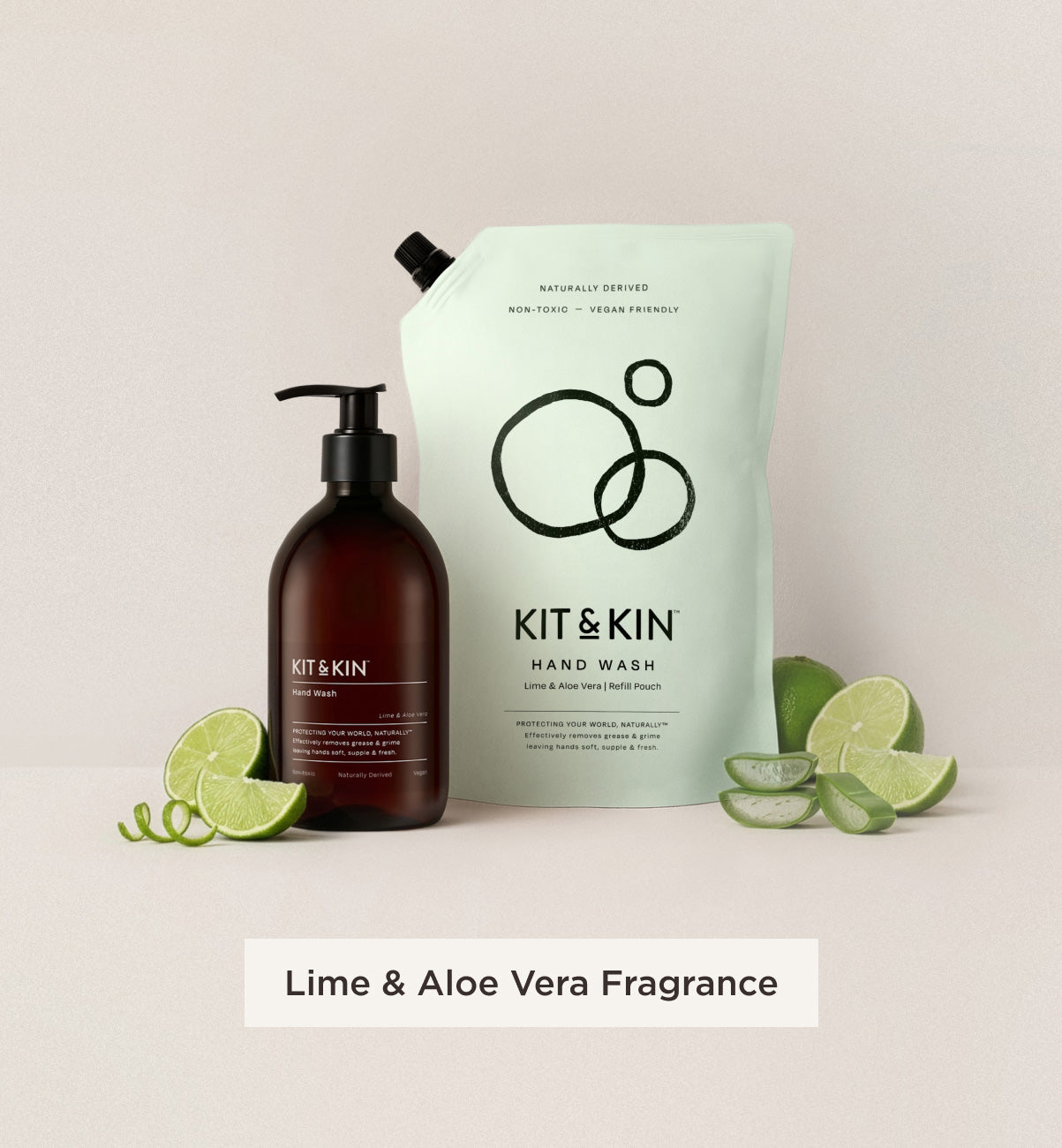 Our Kit & Kin eco hand wash is naturally scented with essential oils of lime and aloe vera, perfect non-toxic hand wash for sensitive skin