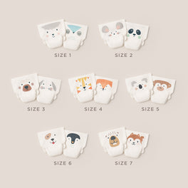Kit & Kin newborn nappies to toddler from size 1-7 with 2 cute animal prints per size