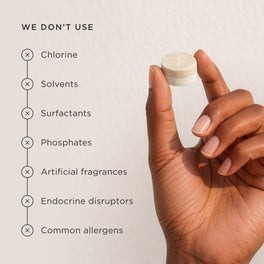 Non-toxic dishwasher tablets free from parabens, phthalates, silicones, synthetic fragrances and harsh chemicals