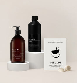Kit & Kin non-toxic dishwashing cleaning bundle, plant-based washing up liquid and non-toxic dishwasher tablets