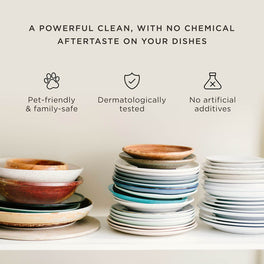 Plant-based dishwasher tablets with food-safe formula, pet-friendly ingredients and fragrance-free